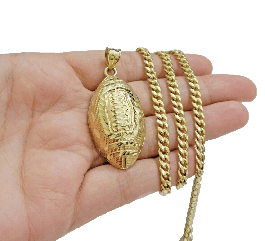 Real 10k Yellow Gold American Football Charm 2" Inch Pendant 10kt For Chain SALE - Reva Jeweler