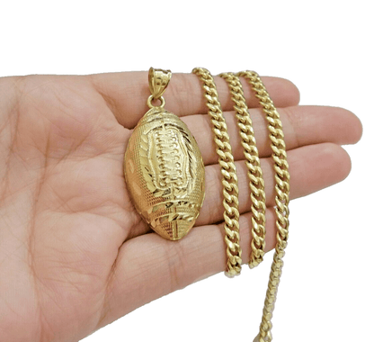 Real 10k Yellow Gold American Football Charm 2" Inch Pendant 10kt For Chain SALE - Reva Jeweler