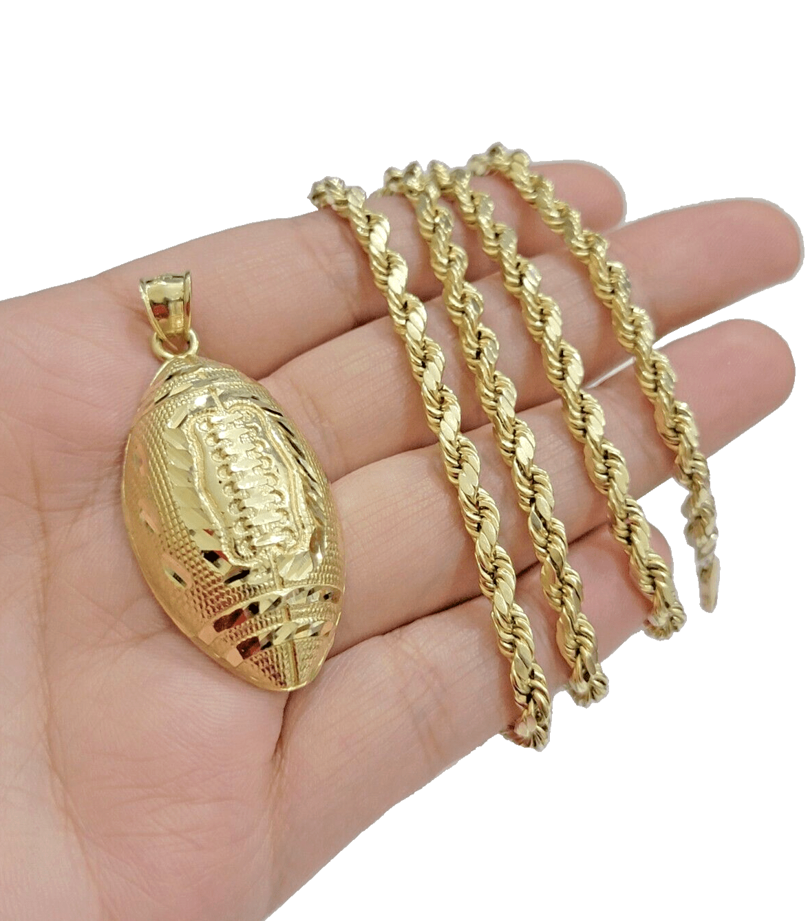 Real 10k Yellow Gold American Football Charm 2" Inch Pendant 10kt For Chain SALE - Reva Jeweler