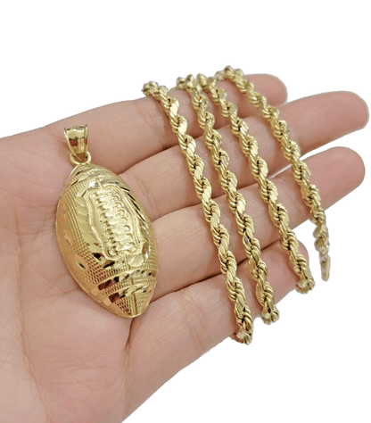 Real 10k Yellow Gold American Football Charm 2" Inch Pendant 10kt For Chain SALE - Reva Jeweler