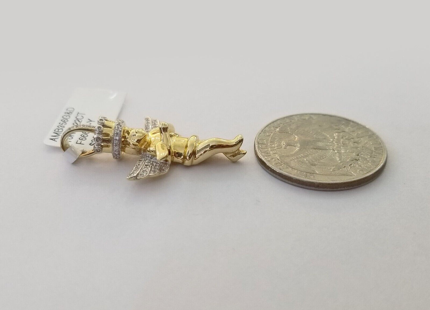 Real 10k Yellow Gold Angel Praying Hand Real Diamond Pendant Mini Angel Charm - Reva Jeweler