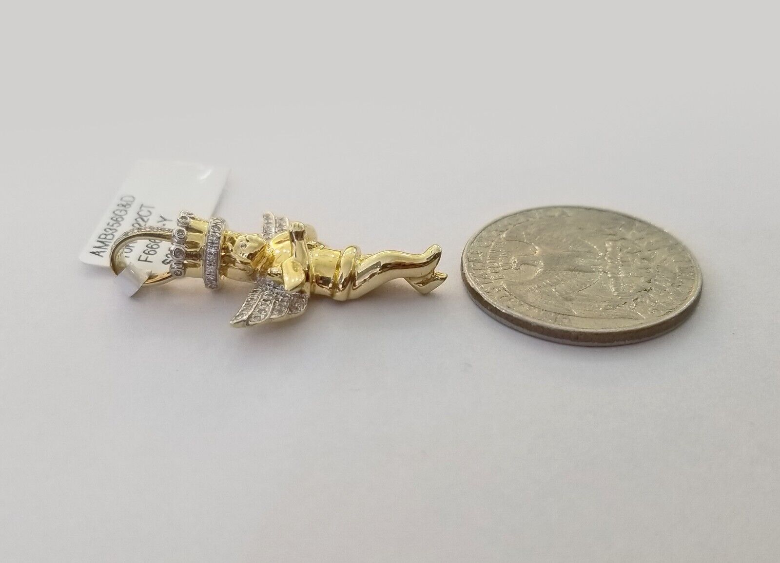 Real 10k Yellow Gold Angel Praying Hand Real Diamond Pendant Mini Angel Charm - Reva Jeweler