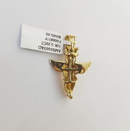 Real 10k Yellow Gold Angel Praying Hand Real Diamond Pendant Mini Angel Charm - Reva Jeweler