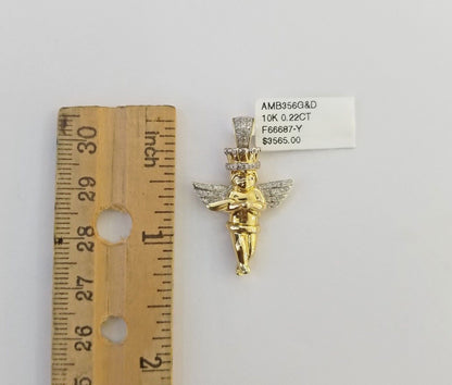 Real 10k Yellow Gold Angel Praying Hand Real Diamond Pendant Mini Angel Charm - Reva Jeweler