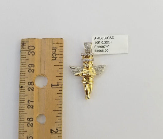 Real 10k Yellow Gold Angel Praying Hand Real Diamond Pendant Mini Angel Charm - Reva Jeweler