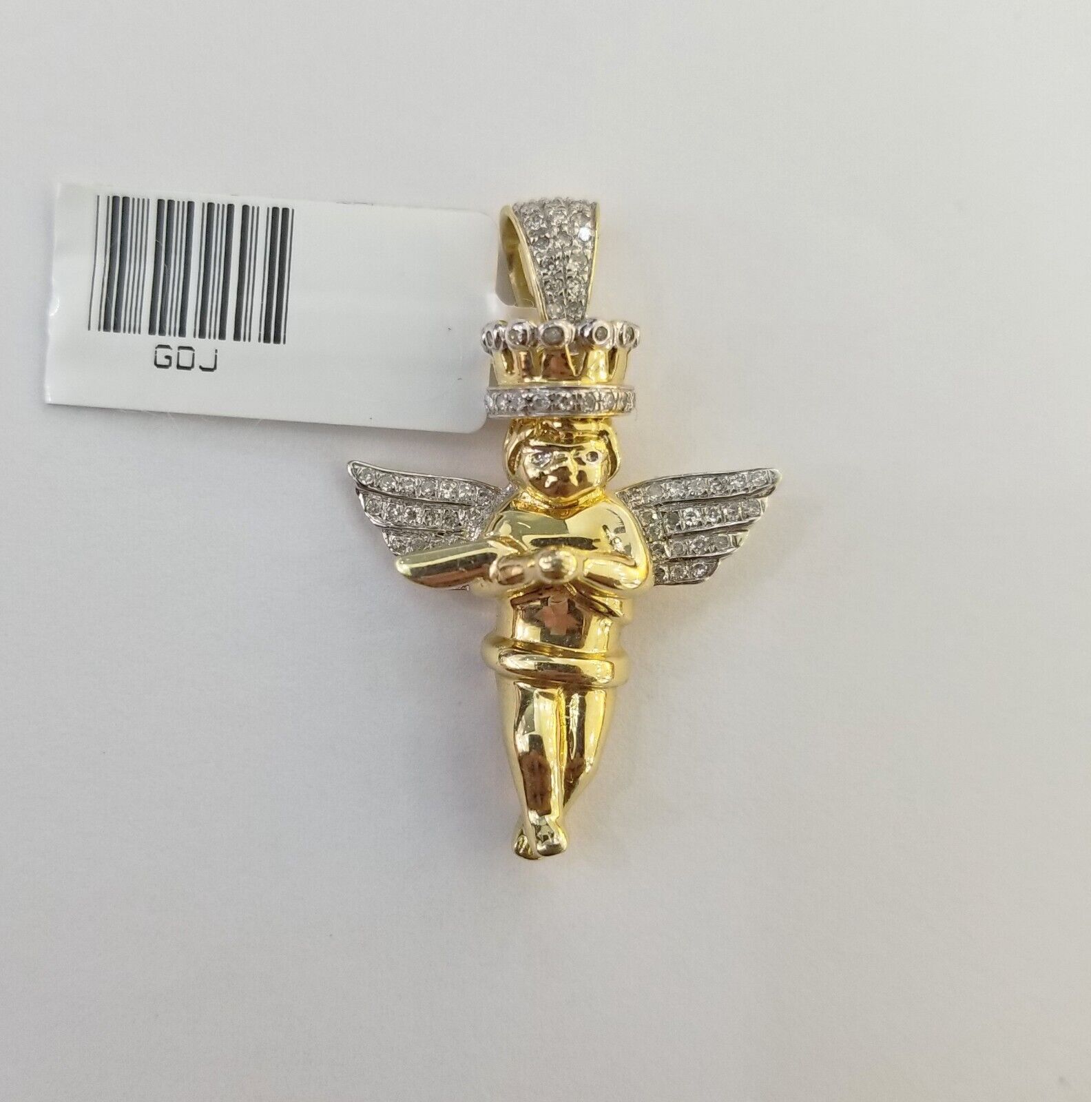 Real 10k Yellow Gold Angel Praying Hand Real Diamond Pendant Mini Angel Charm - Reva Jeweler