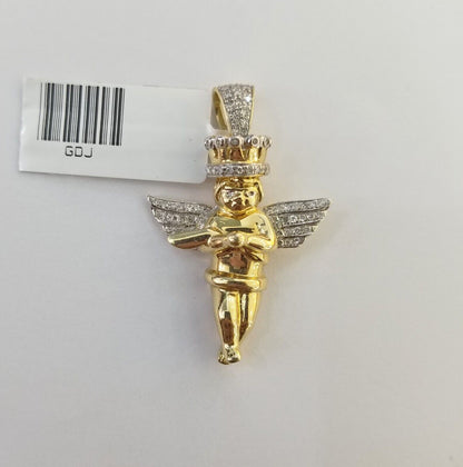 Real 10k Yellow Gold Angel Praying Hand Real Diamond Pendant Mini Angel Charm - Reva Jeweler