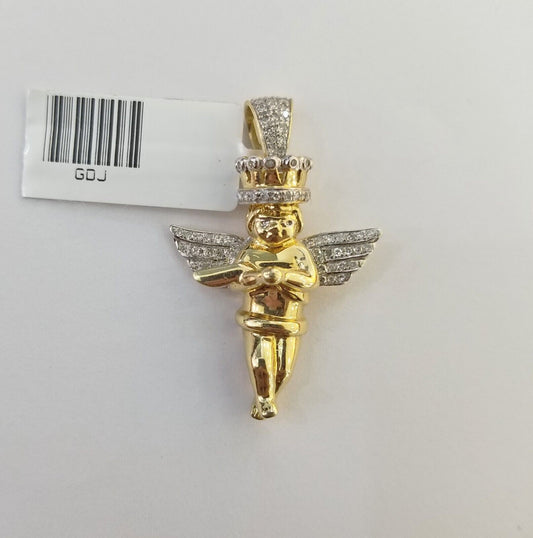 Real 10k Yellow Gold Angel Praying Hand Real Diamond Pendant Mini Angel Charm - Reva Jeweler
