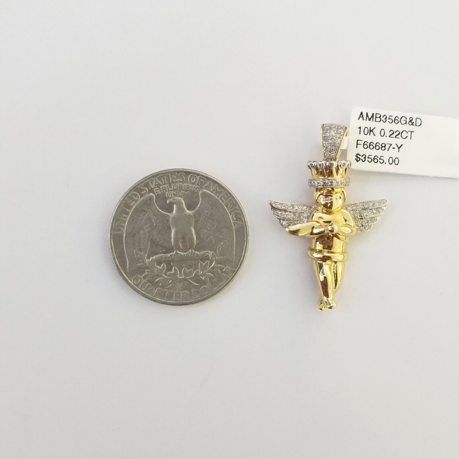 Real 10k Yellow Gold Angel Praying Hand Real Diamond Pendant Mini Angel Charm - Reva Jeweler