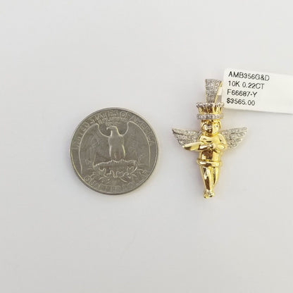 Real 10k Yellow Gold Angel Praying Hand Real Diamond Pendant Mini Angel Charm - Reva Jeweler