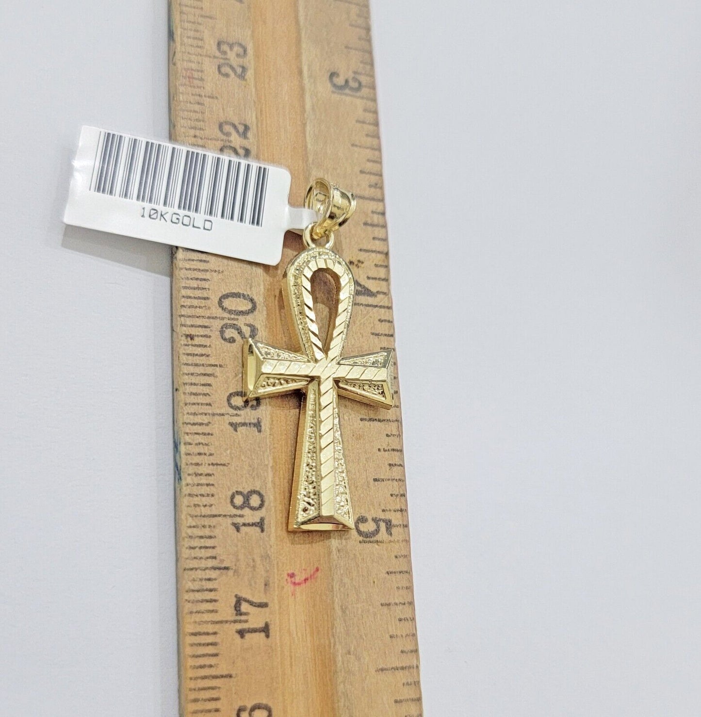 Real 10k Yellow Gold Ankh charm pendant 1.5" Diamond Cuts Cross Charm for Chain - Reva Jeweler