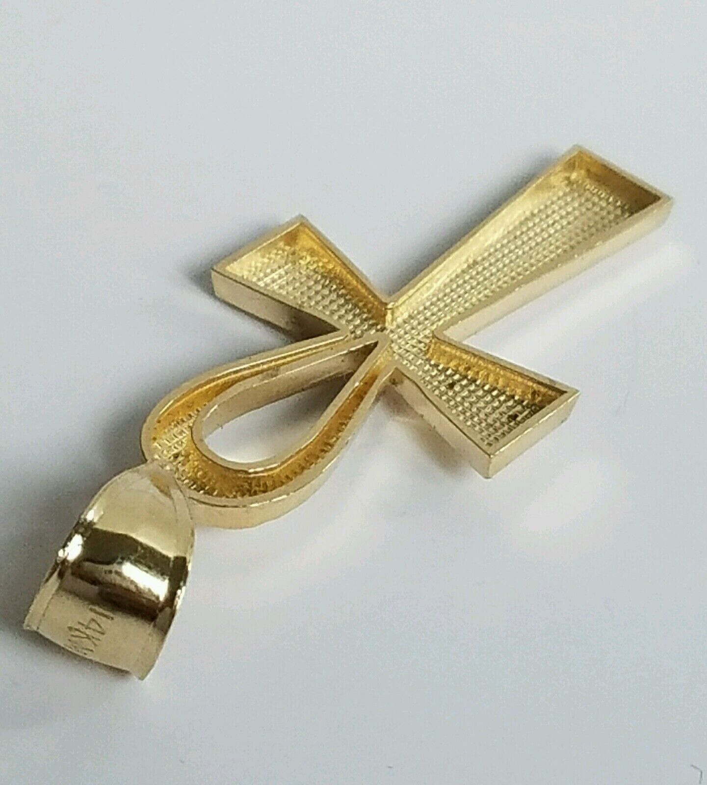 Real 10k Yellow Gold Ankh charm pendant 1.5" Diamond Cuts Cross Charm for Chain - Reva Jeweler