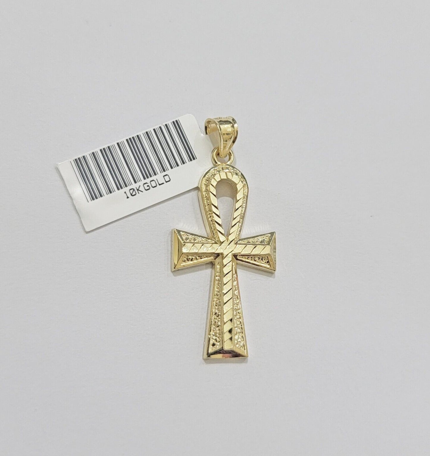 Real 10k Yellow Gold Ankh charm pendant 1.5" Diamond Cuts Cross Charm for Chain - Reva Jeweler