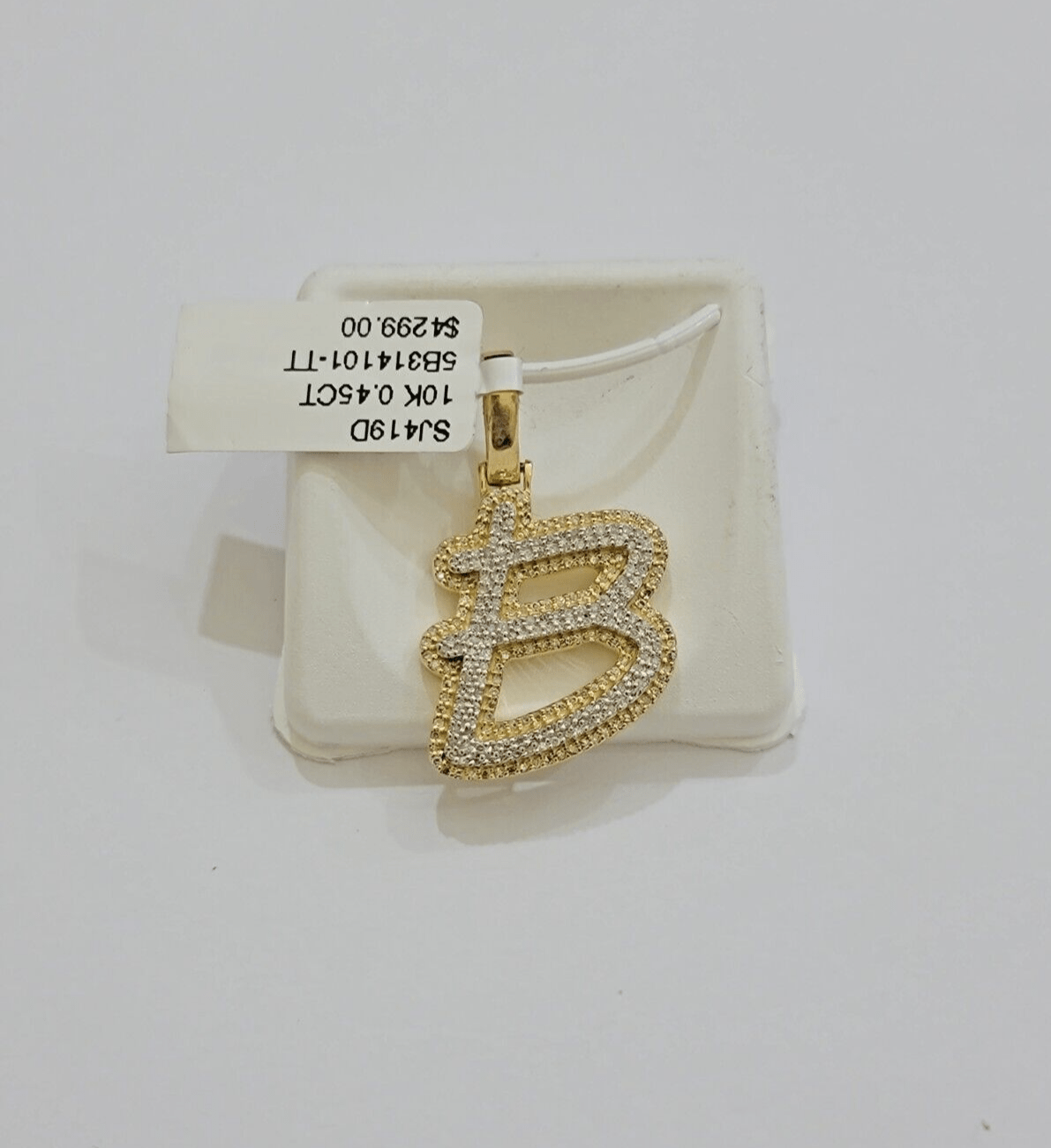 Real 10k Yellow Gold B Charm Pendant Letter Initial With Diamonds For Mens - Reva Jeweler