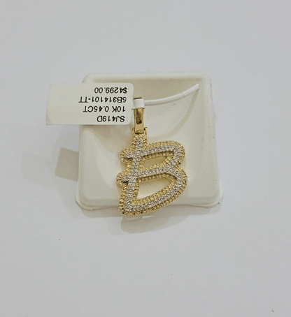 Real 10k Yellow Gold B Charm Pendant Letter Initial With Diamonds For Mens - Reva Jeweler