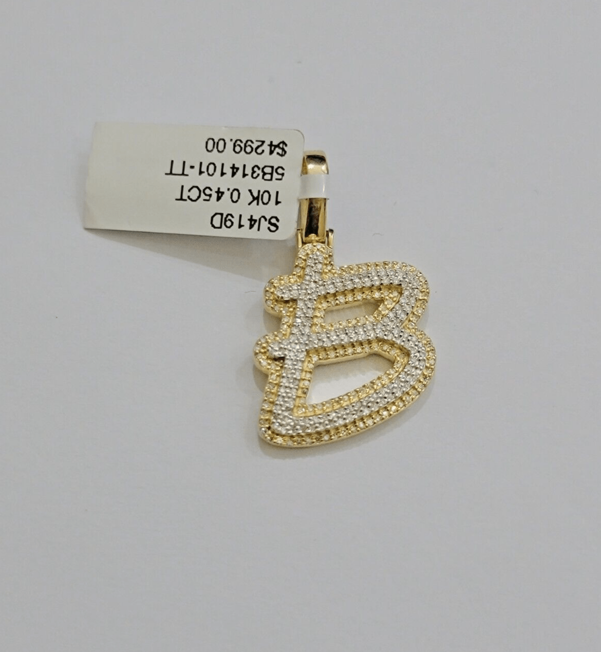 Real 10k Yellow Gold B Charm Pendant Letter Initial With Diamonds For Mens - Reva Jeweler