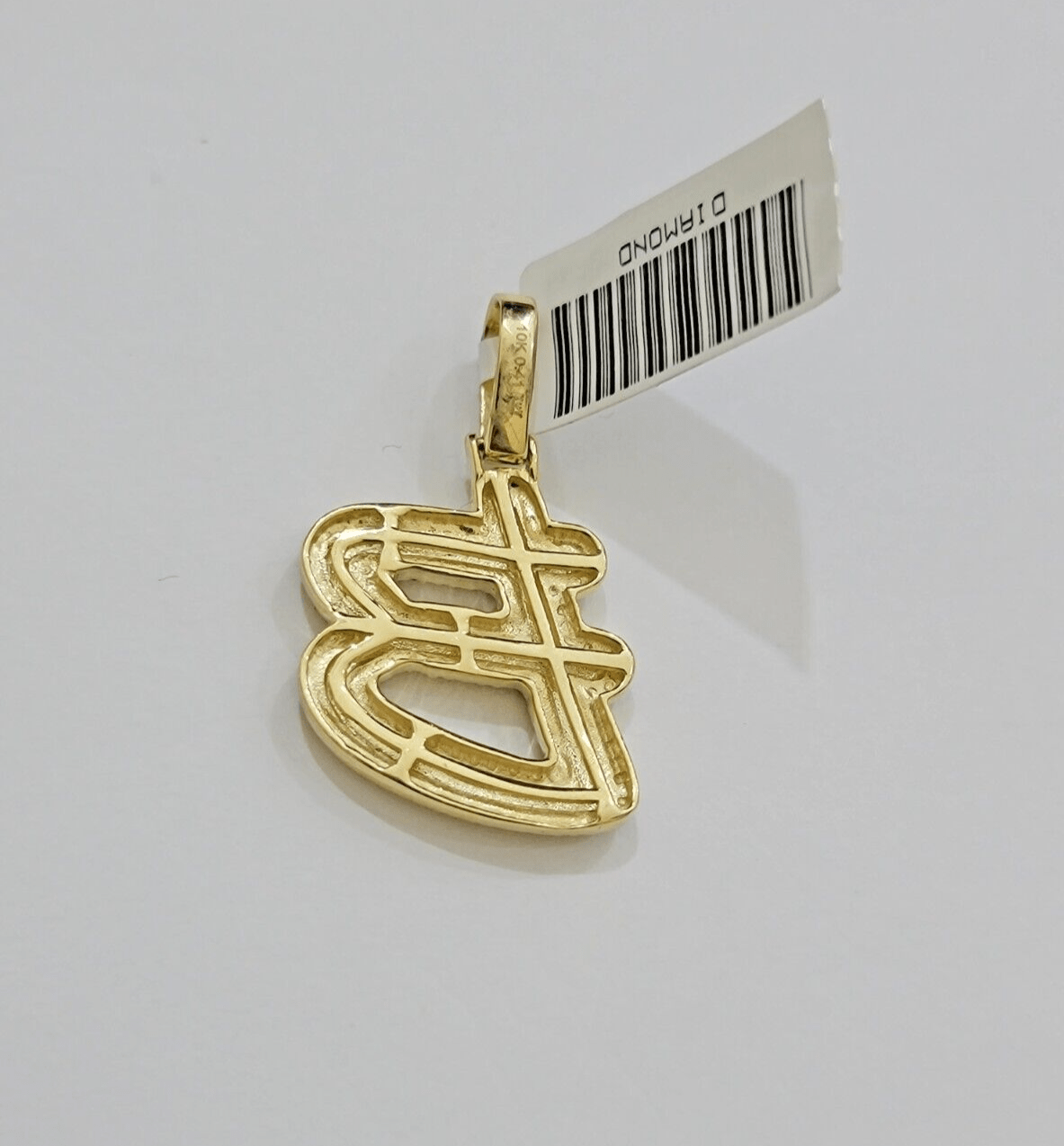 Real 10k Yellow Gold B Charm Pendant Letter Initial With Diamonds For Mens - Reva Jeweler