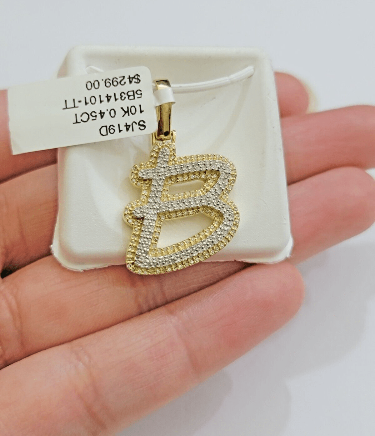 Real 10k Yellow Gold B Charm Pendant Letter Initial With Diamonds For Mens - Reva Jeweler