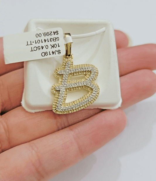 Real 10k Yellow Gold B Charm Pendant Letter Initial With Diamonds For Mens - Reva Jeweler