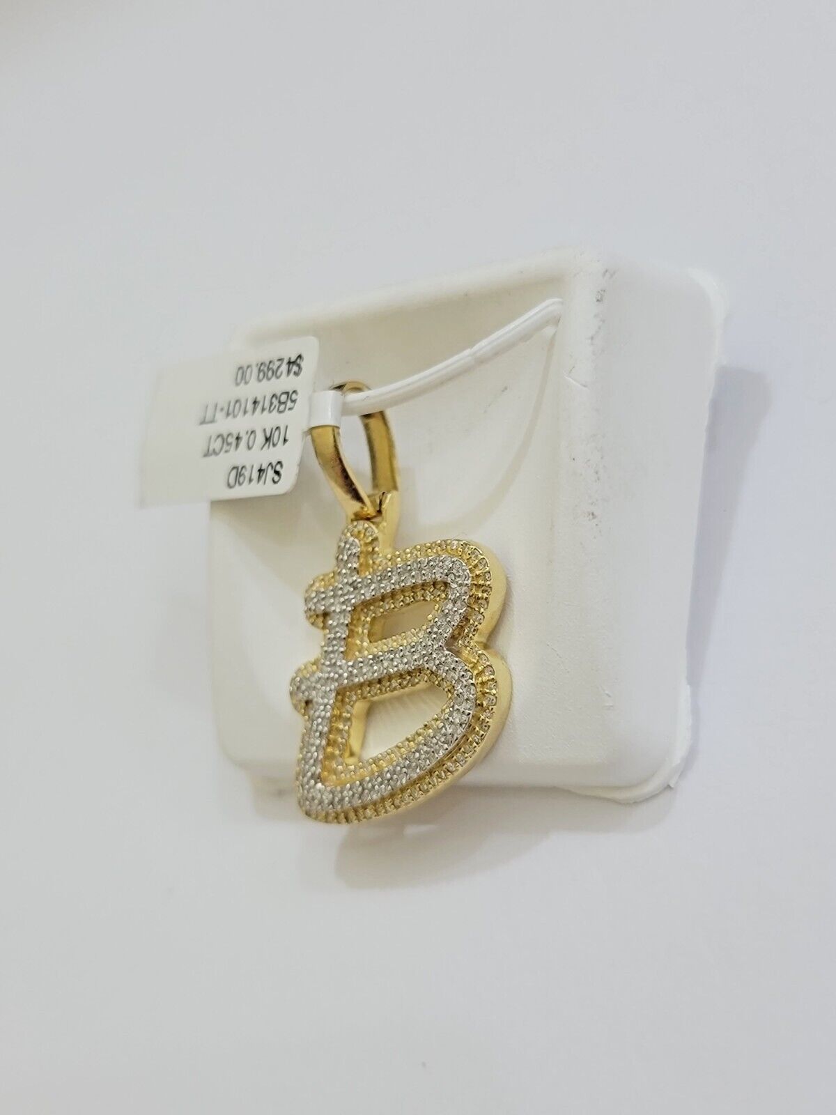 Real 10k Yellow Gold B Charm Pendant Letter Initial With Diamonds For Mens - Reva Jeweler