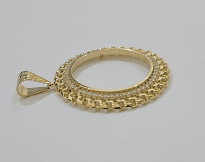 Real 10k Yellow Gold Bezel Charm Pendant Round Mexican Centenario Coin 10kt SALE - Reva Jeweler