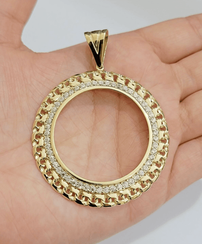 Real 10k Yellow Gold Bezel Charm Pendant Round Mexican Centenario Coin 10kt SALE - Reva Jeweler