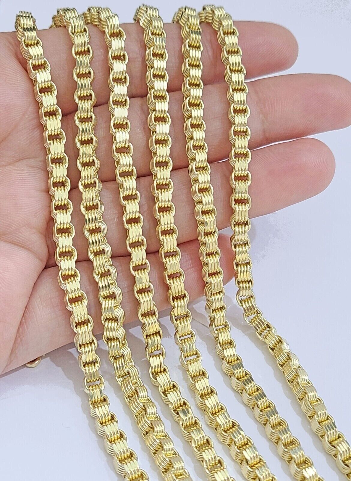 Real 10K Yellow Gold Box Byzantine Chain 4mm Necklace 18 - 30'' Inch Lobster Lock - Reva Jeweler