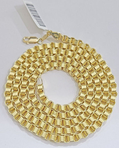 Real 10K Yellow Gold Box Byzantine Chain 4mm Necklace 18 - 30'' Inch Lobster Lock - Reva Jeweler