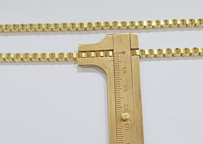Real 10K Yellow Gold Box Byzantine Chain 4mm Necklace 18 - 30'' Inch Lobster Lock - Reva Jeweler