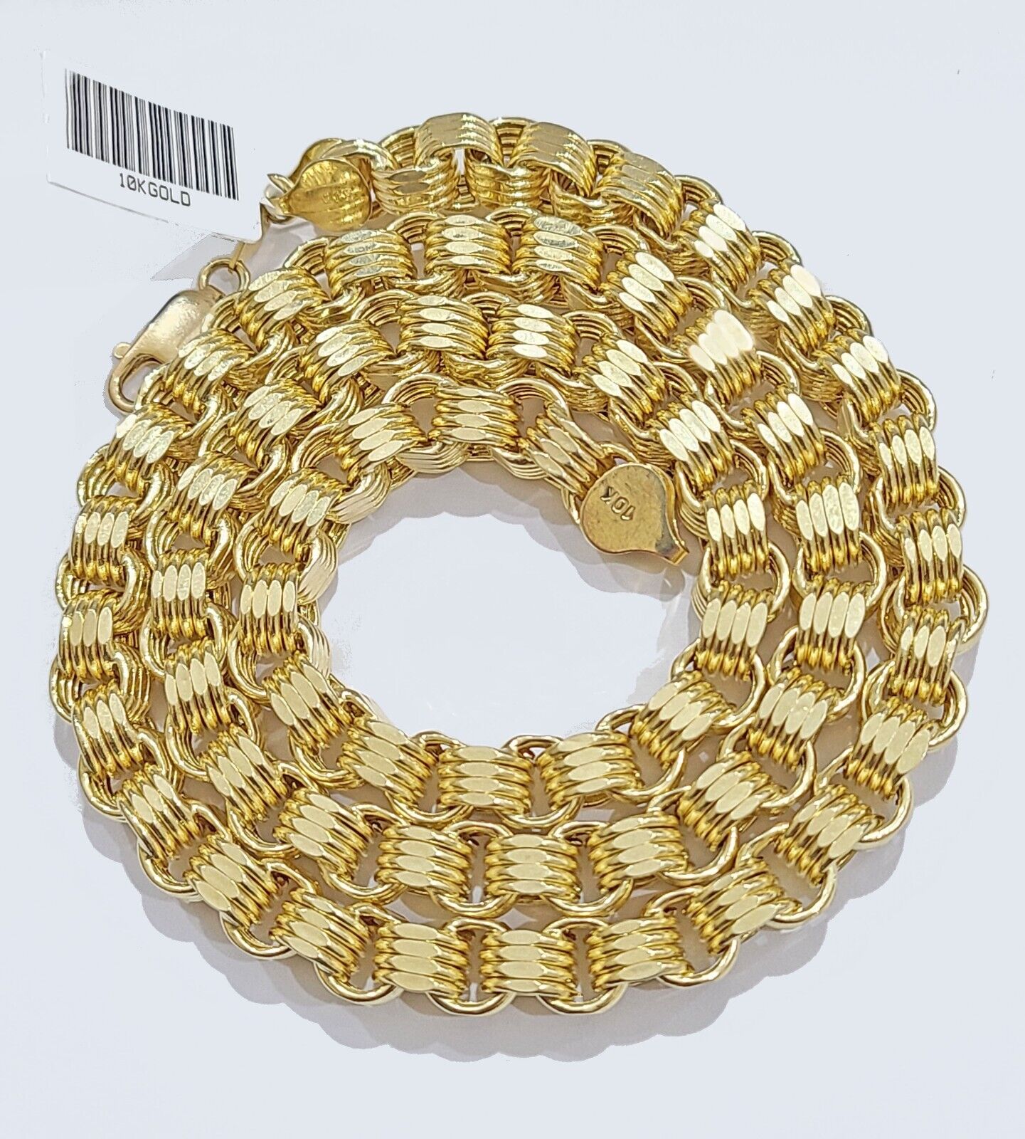 Real 10k Yellow Gold Box Byzantine Chain 7mm 22" inch Unisex 10kt Necklace Men's - Reva Jeweler