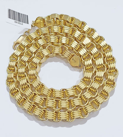 Real 10k Yellow Gold Box Byzantine Chain 7mm 22" inch Unisex 10kt Necklace Men's - Reva Jeweler