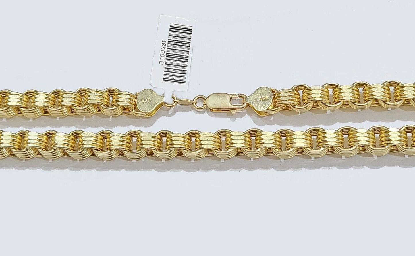 Real 10k Yellow Gold Box Byzantine Chain 7mm 22" inch Unisex 10kt Necklace Men's - Reva Jeweler