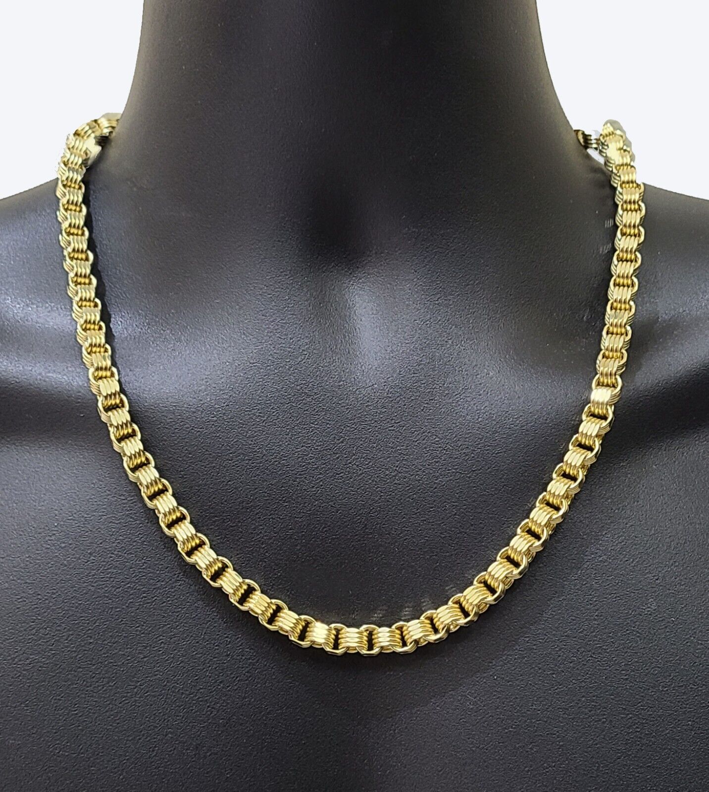 Real 10k Yellow Gold Box Byzantine Chain 7mm 22" inch Unisex 10kt Necklace Men's - Reva Jeweler