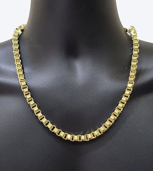 Real 10k Yellow Gold Box Byzantine Chain 7mm 22" inch Unisex 10kt Necklace Men's - Reva Jeweler