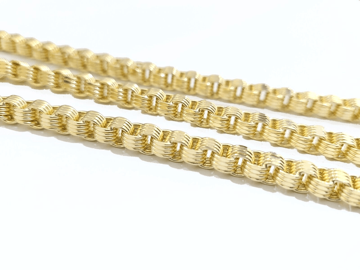 Real 10k Yellow Gold Box Byzantine Necklace 5mm 22" inch Unisex 10kt Chain - GoldenlinQ