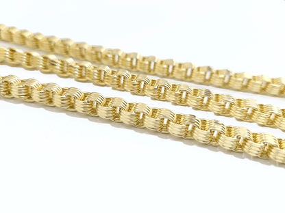 Real 10k Yellow Gold Box Byzantine Necklace 5mm 22" inch Unisex 10kt Chain - GoldenlinQ