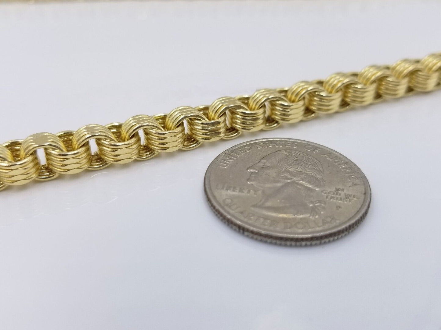 Real 10k Yellow Gold Box Byzantine Necklace 6.5mm 24" inch For Men 10kt Chain - GoldenlinQ