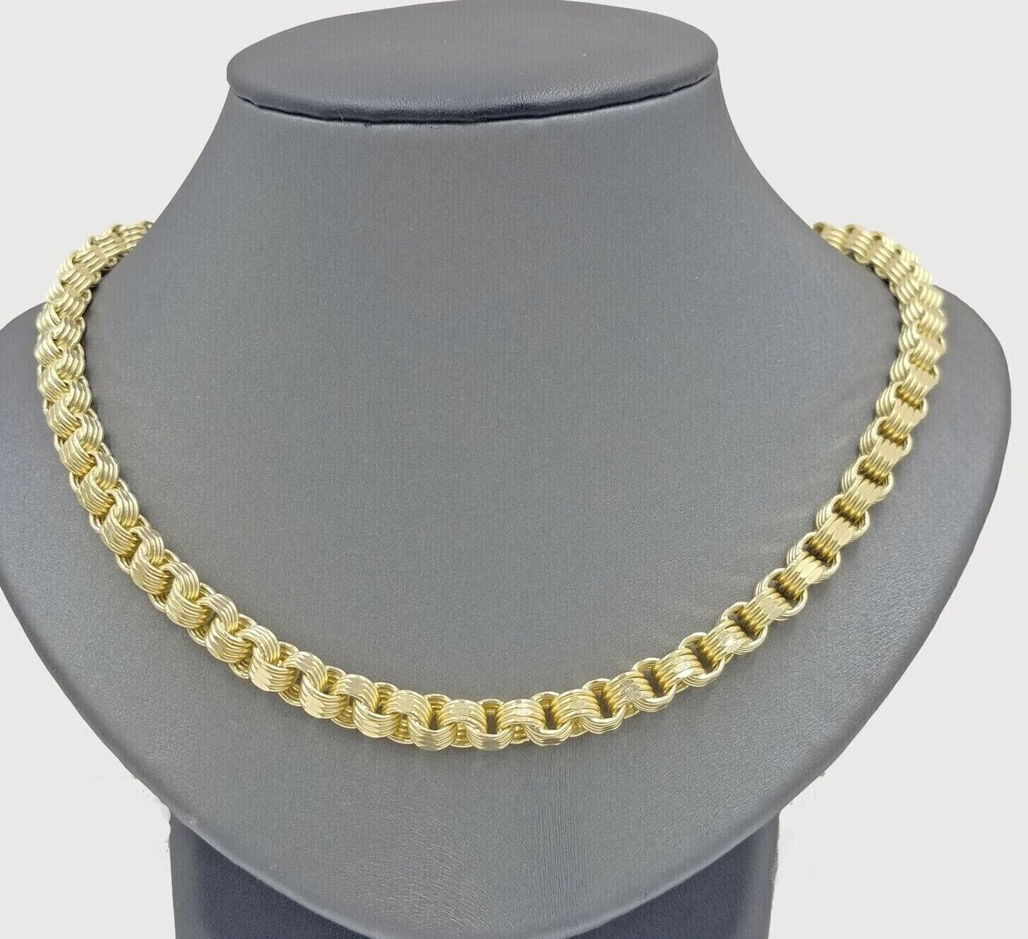 Real 10k Yellow Gold Box Byzantine Necklace 6.5mm 24" inch For Men 10kt Chain - Reva Jeweler