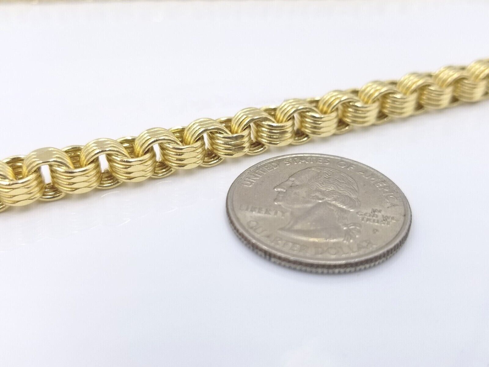 Real 10k Yellow Gold Box Byzantine Necklace 6.5mm 28" inch For Men 10kt Chain - GoldenlinQ