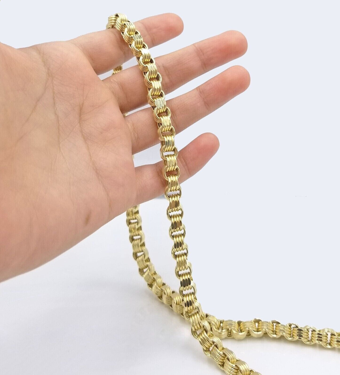 Real 10k Yellow Gold Box Byzantine Necklace 6.5mm 28" inch For Men 10kt Chain - GoldenlinQ