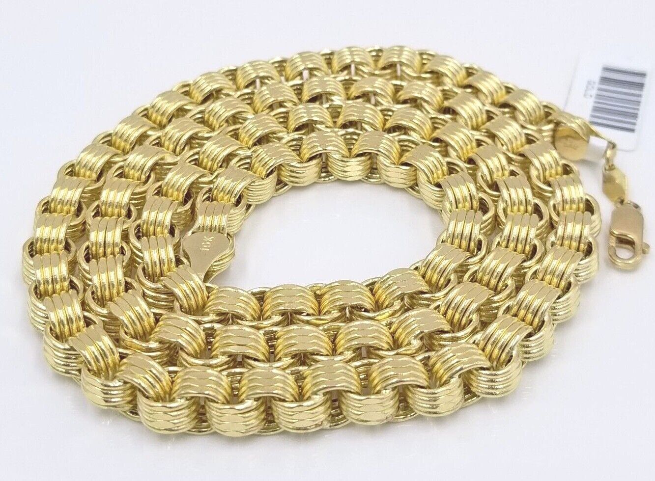 Real 10k Yellow Gold Box Byzantine Necklace 6.5mm 28" inch For Men 10kt Chain - GoldenlinQ