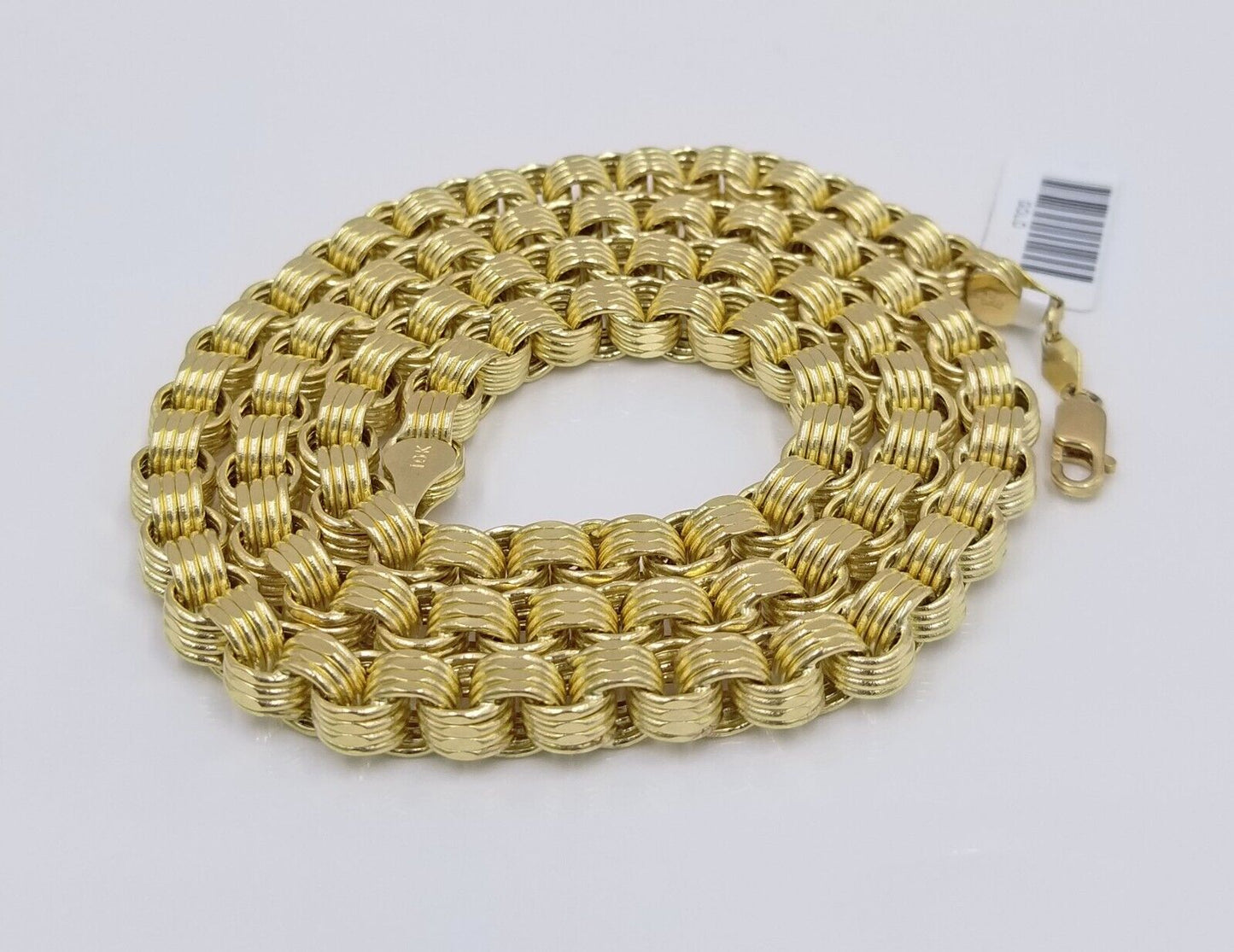 Real 10k Yellow Gold Box Byzantine Necklace 6mm 24" inch For Men 10kt Chain - Reva Jeweler