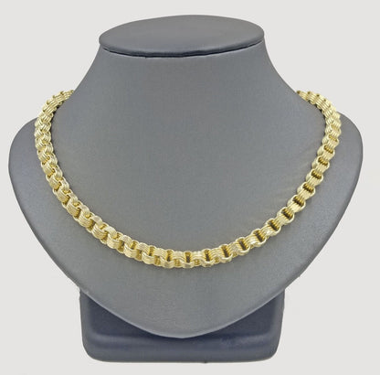 Real 10k Yellow Gold Box Byzantine Necklace 6mm 24" inch For Men 10kt Chain - Reva Jeweler