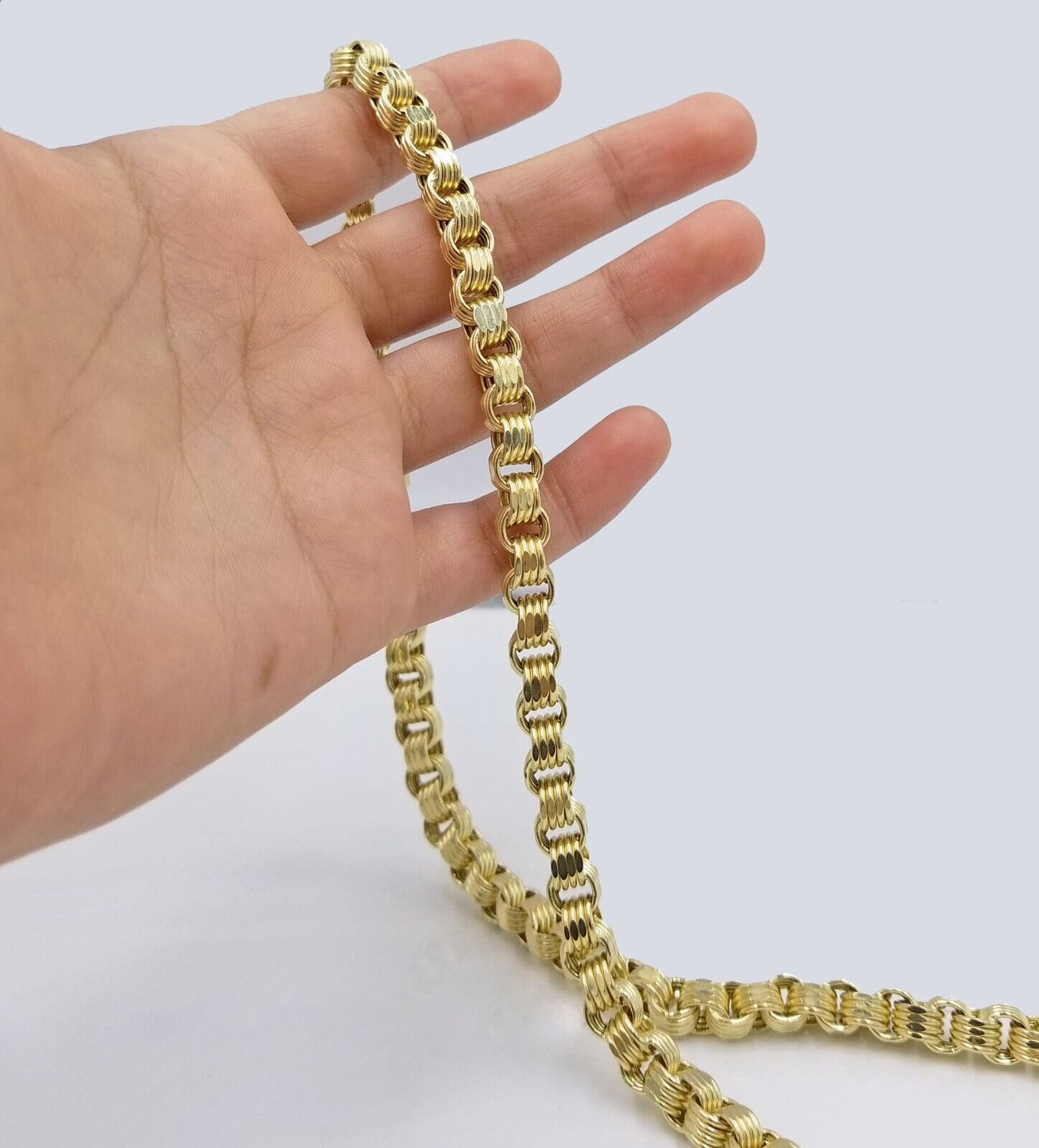 Real 10k Yellow Gold Box Byzantine Necklace 6mm 24" inch For Men 10kt Chain - Reva Jeweler