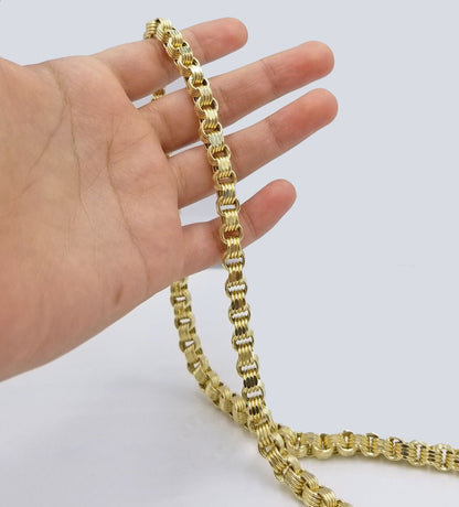 Real 10k Yellow Gold Box Byzantine Necklace 6mm 24" inch For Men 10kt Chain - Reva Jeweler