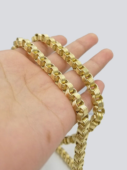 Real 10k Yellow Gold Box Byzantine Necklace 6mm 24" inch For Men 10kt Chain - Reva Jeweler