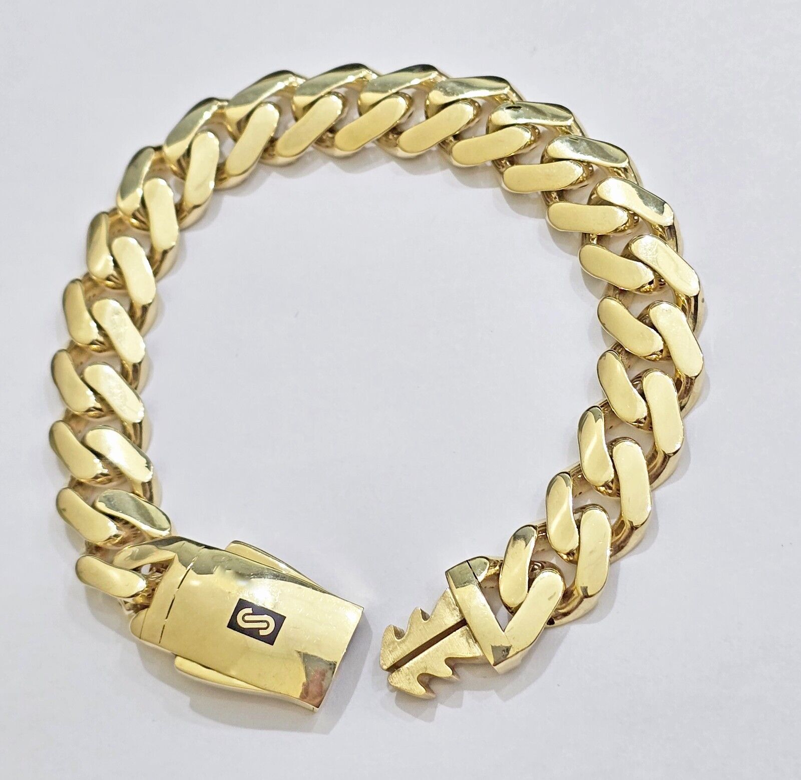 Real 10k Yellow Gold Bracelet 13mm 7.5 Inch Royal Monaco Cuban Link Men Box Lock - Reva Jeweler