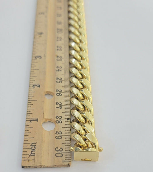 Real 10k Yellow Gold Bracelet 13mm 8 Inch Miami Cuban Link Mens 10KT Strong Link - Reva Jeweler