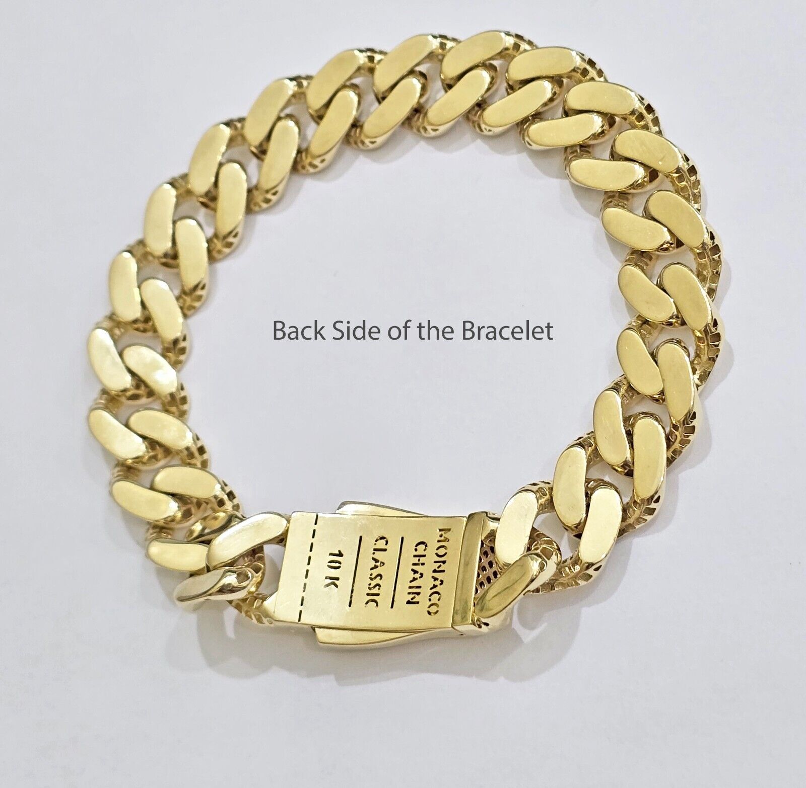 Real 10k Yellow Gold Bracelet 13mm 8 Inch Royal Monaco Cuban Link Mens Box Clasp - Reva Jeweler