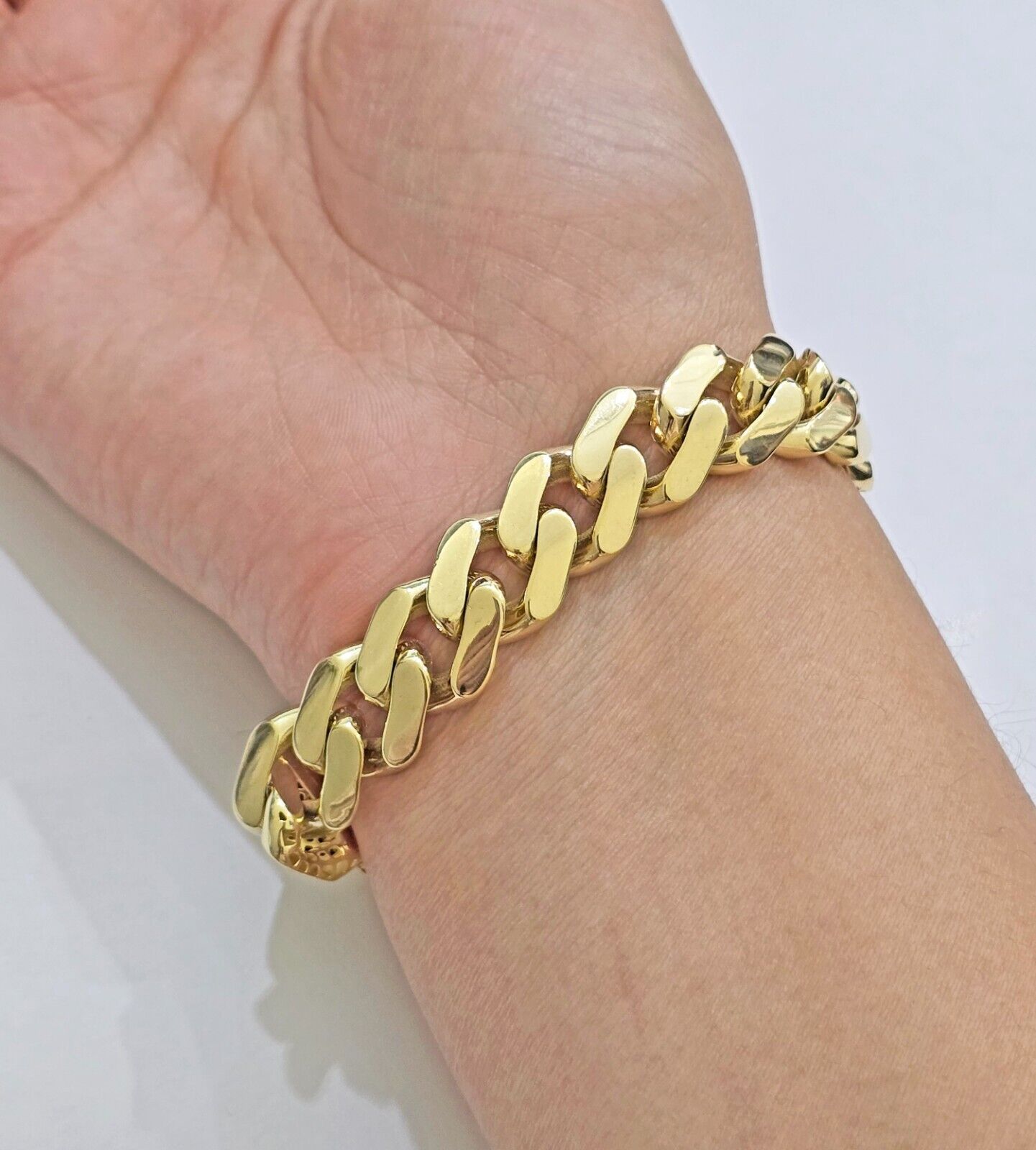 Real 10k Yellow Gold Bracelet 13mm 8 Inch Royal Monaco Cuban Link Mens Box Clasp - Reva Jeweler